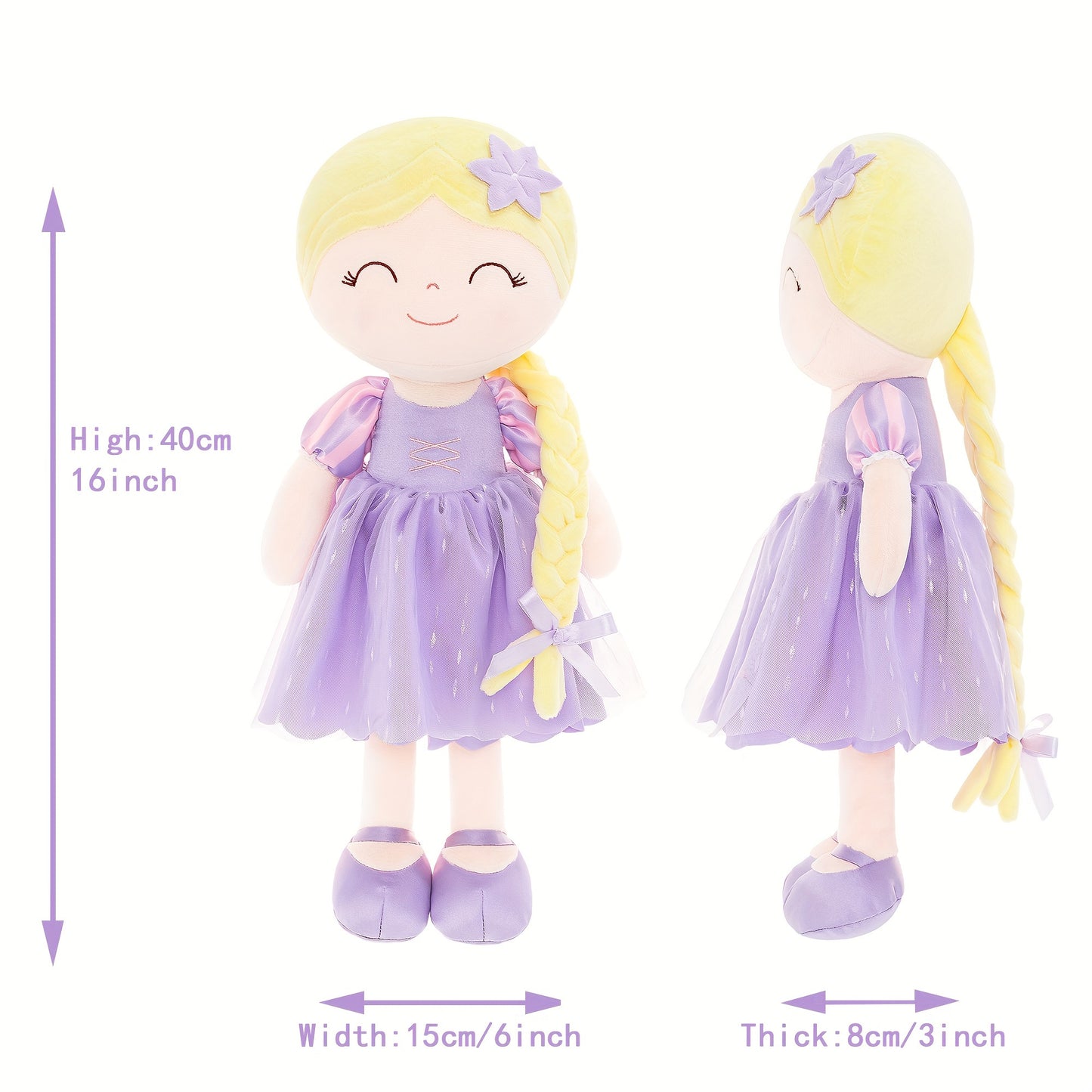 16-Inch Plush Princess Rapun Doll with Lavender Dress, Soft Youngsters Girl Toy, Ideal for Ages 0-3, Perfect Christmas and Birthday Gift for Youngsters, Decorative Holiday Party Item