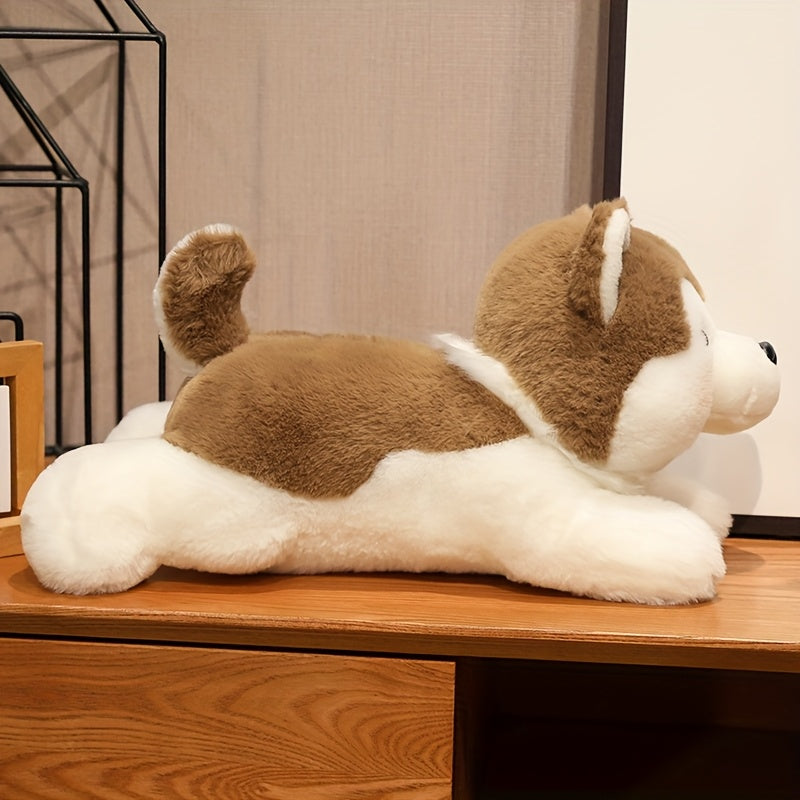 Adorable Siberian Husky Plush Toy - Soft Polyester, White with Brown Accents, Ideal Companion Gift for All Ages, Perfect for Home Decor and Holiday Celebrations, Husky Dog Themed Items