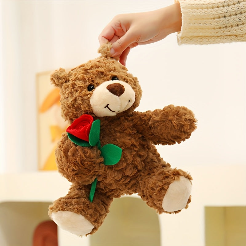 Cute Simulate Rose Teddy Bear Plush Toy Soft Stuffed Animal Plush Toy Soft Filling Doll Adorable Home Decor Room Decor Holiday Christmas Valentine's Day and Birthday Popular Gift for Friend and Family