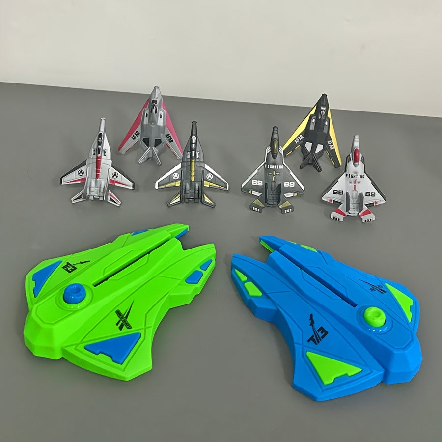 2pcs Airplane Launcher + 6pcs Fighter Jet Youngsters's Play Shooting Toy Two-Person Battle Launching Airplane Boy Gift Christmas Gift
