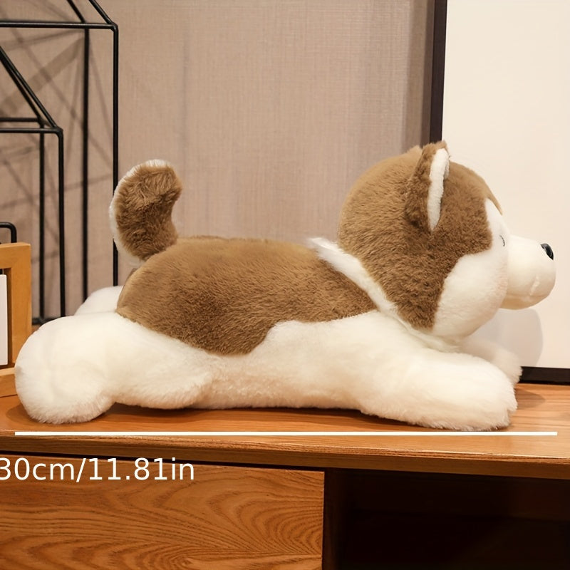 Adorable Siberian Husky Plush Toy - Soft Polyester, White with Brown Accents, Ideal Companion Gift for All Ages, Perfect for Home Decor and Holiday Celebrations, Husky Dog Themed Items