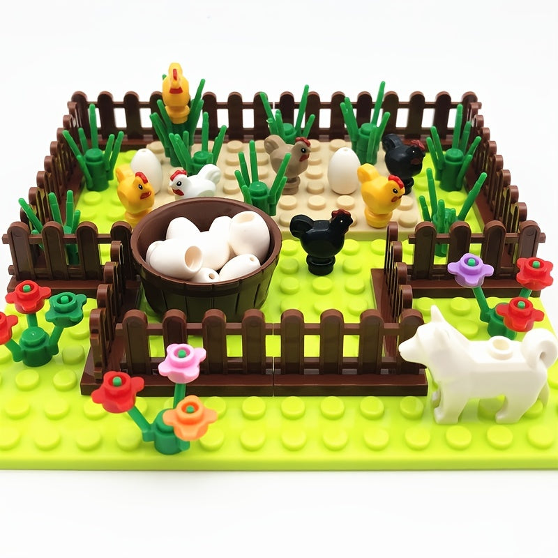 Farm Animals Trees Plants Building Blocks Set, Parts Grass Baseplates Construction Educational Toys For Kids Children, Farm Block 4 In 1 Halloween Christmas Gift
