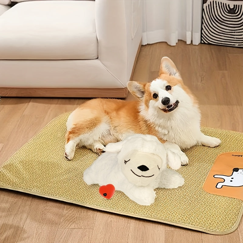 NPET Heartbeat Puppy Toy - Comfort Cuddler Pillow, Soft And Cute, Warm Puppy Lamb Shaped Animal Heartbeat Dog Plush Toy, Festival Gift, Comfortable Kitten Toy - Battery Not Included!
