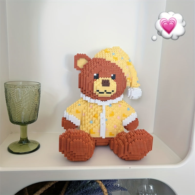 9000pcs Pajamas Teddy Bear Cute Animal Building Blocks Handmade DIY Jigsaw Living Room Tabletop Decoration Boy Girl Birthday Gift Pendant Decoration