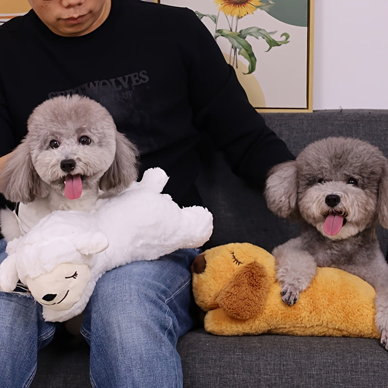 NPET Heartbeat Puppy Toy - Comfort Cuddler Pillow, Soft And Cute, Warm Puppy Lamb Shaped Animal Heartbeat Dog Plush Toy, Festival Gift, Comfortable Kitten Toy - Battery Not Included!