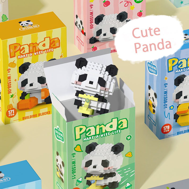 12pcs Cute Panda Building Blocks for Kids Ideal Birthday & Holiday Gift, Adorable DIY Wooden Desk Ornaments