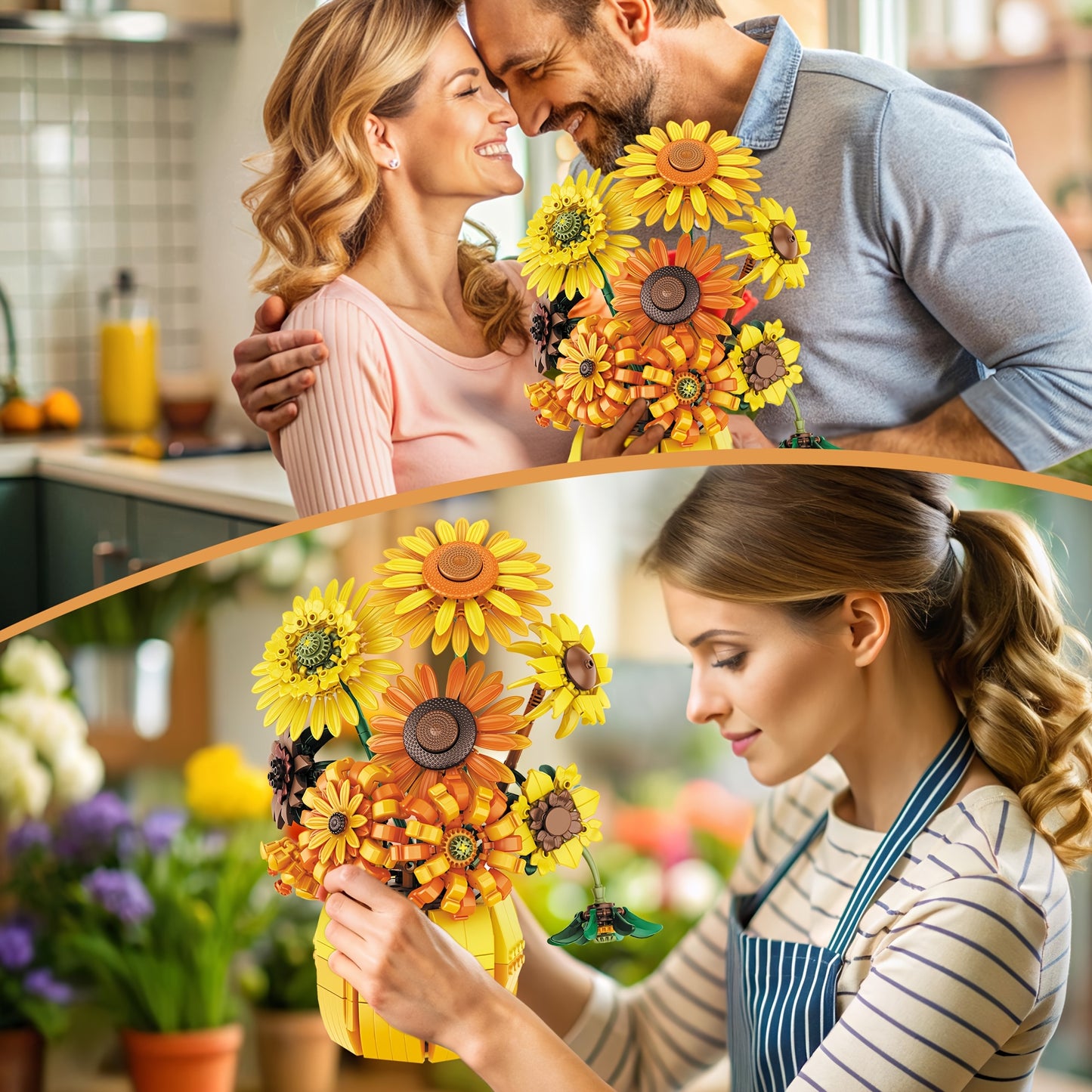1009pcs Sunflower Bouquet Construction Kit with Vase - Botanical Collection Building Set for Adults - Mixed Color ABS Plastic Blocks, Age 14+