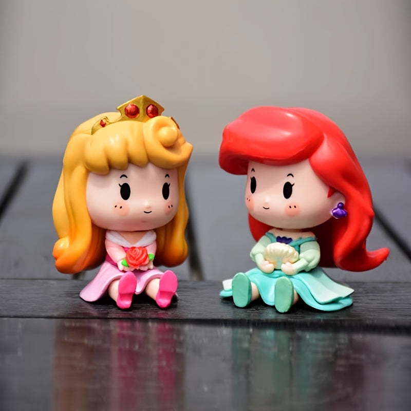 6pcs set of cute PVC pocket sitting princess dolls, Snow White Ariel Cinderella Belle Rapunzel cute doll ornaments