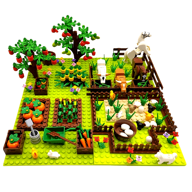 Farm Animals Trees Plants Building Blocks Set, Parts Grass Baseplates Construction Educational Toys For Kids Children, Farm Block 4 In 1 Halloween Christmas Gift