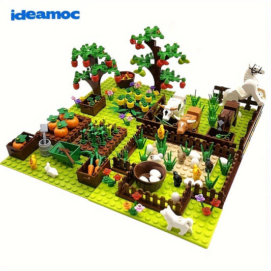 Farm Animals Trees Plants Building Blocks Set, Parts Grass Baseplates Construction Educational Toys For Kids Children, Farm Block 4 In 1 Halloween Christmas Gift