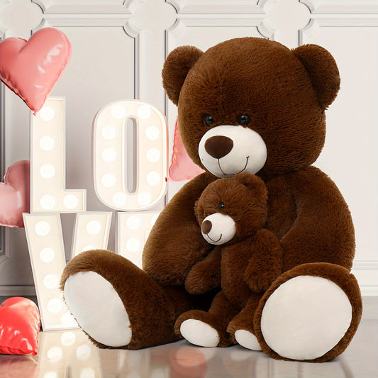 Dark Brown Giant Teddy Bear Set, Cute Big And Small Stuffed Animal, Teddy Bear Plush Toy For Kids, Great Gift For Christmas, Valentines Day, Party Decorations