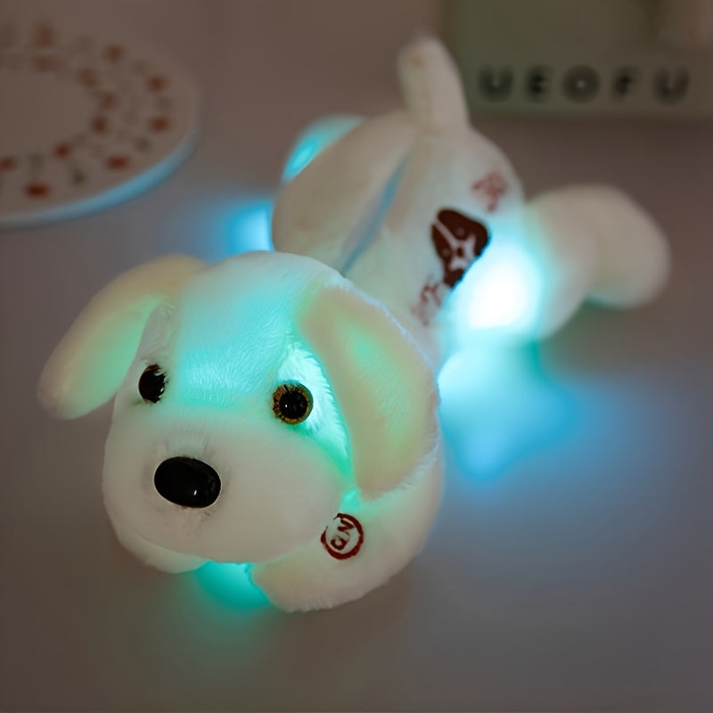 Soft Glow-in-the-Dark Plush Dog Toy - Stuffed Animal Companion in White, Pink, Blue, Yellow - Perfect for Home Decor & Gifts