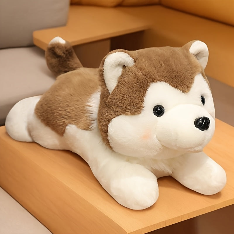 Adorable Siberian Husky Plush Toy - Soft Polyester, White with Brown Accents, Ideal Companion Gift for All Ages, Perfect for Home Decor and Holiday Celebrations, Husky Dog Themed Items