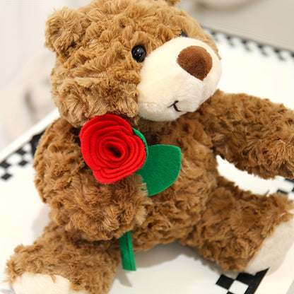 Cute Simulate Rose Teddy Bear Plush Toy Soft Stuffed Animal Plush Toy Soft Filling Doll Adorable Home Decor Room Decor Holiday Christmas Valentine's Day and Birthday Popular Gift for Friend and Family