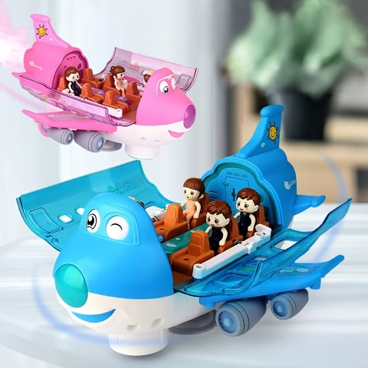 Automatic Walking Airplane Toy 360° Rotation, Lights and Music - Automatic Opening, Obstacle Avoidance, Pink\u002FBlue, All-round Movement, Automatic Switching, Accessories Random Color, Battery Not Included