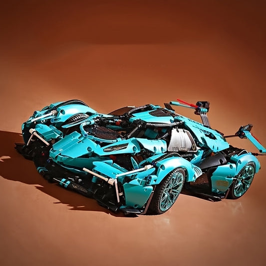 1330pcs Blue Sports Car Building Blocks Set, High Difficulty Racing Model, Perfect for Living Room, Dining Room, Study Room Decor, Ideal Christmas Birthday Gift, ABS Material, Vehicle Theme