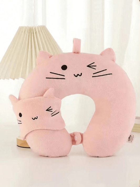 1pc Cartoon Design U-Shaped Pillow, Travel Pillows Pink