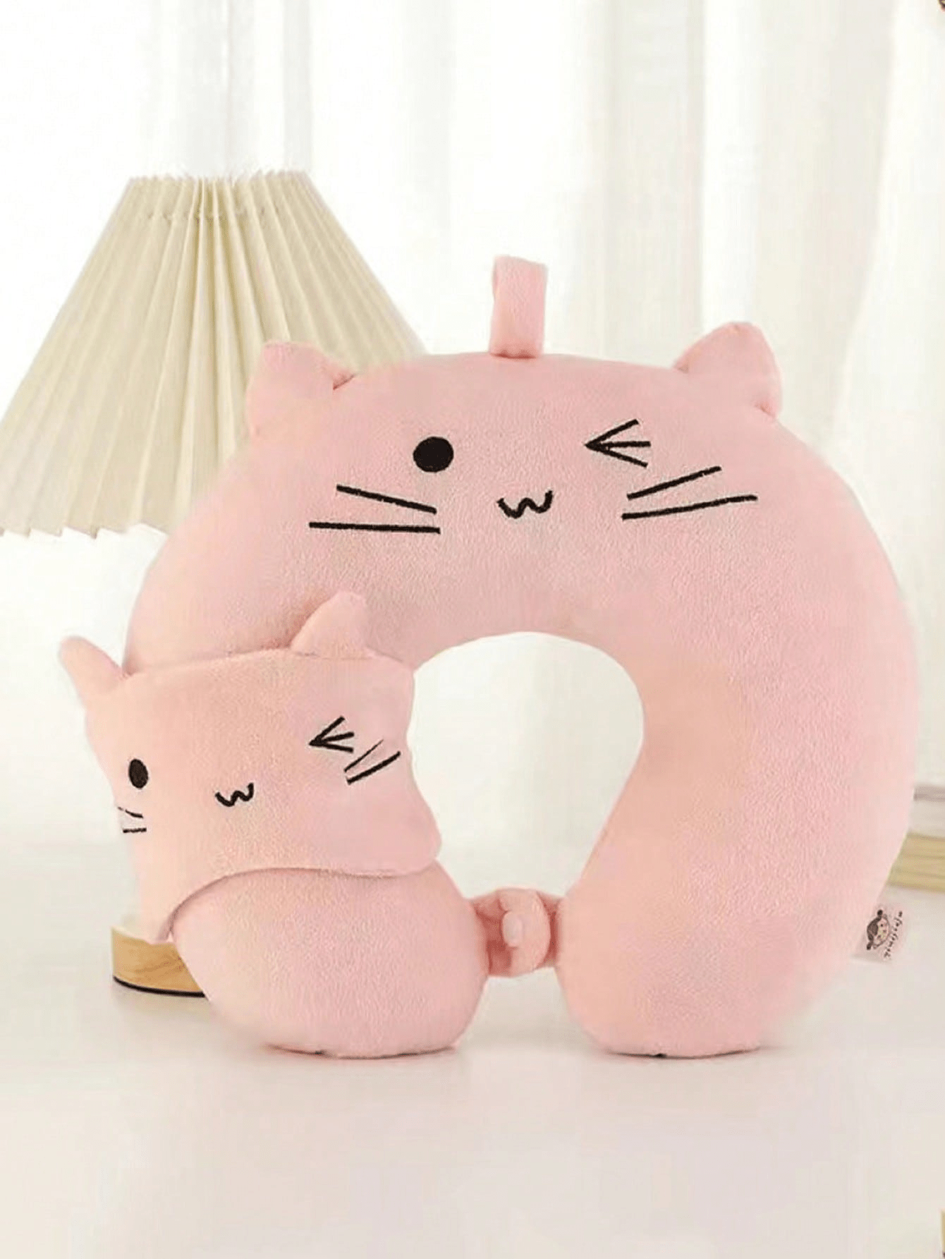 1pc Cartoon Design U-Shaped Pillow, Travel Pillows Pink