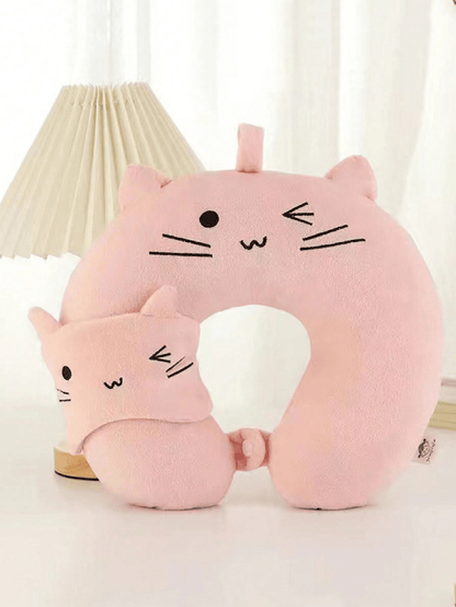 1pc Cartoon Design U-Shaped Pillow, Travel Pillows Pink