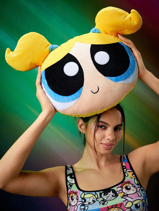 THE POWERPUFF GIRLS X SHEIN Cute Cartoon Yellow Plush Pillow Yellow