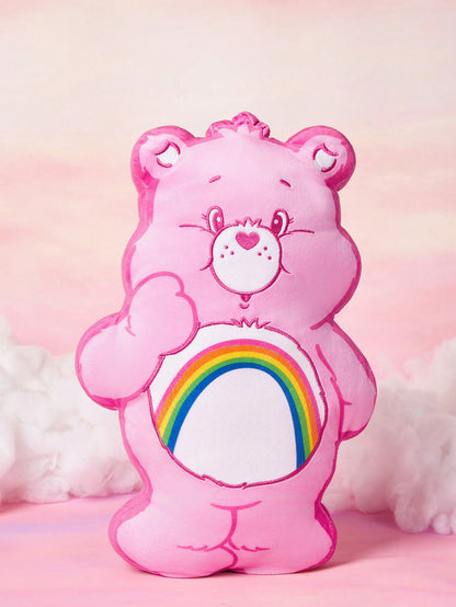 SHEIN X Care Bears Cartoon Bear & Rainbow Embroidered Pink Plush Pillow Pink