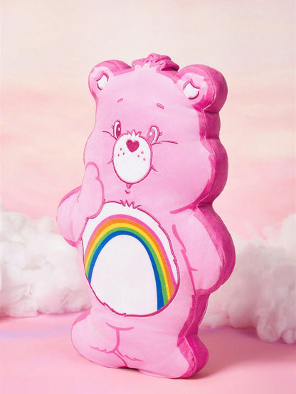 SHEIN X Care Bears Cartoon Bear & Rainbow Embroidered Pink Plush Pillow Pink
