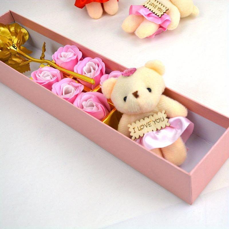 Cherished, Charming Rose Bouquet Gift Box with Teddy Bear - Perfect for Valentine's, Anniversary, Mother's Day & Birthday Proposals