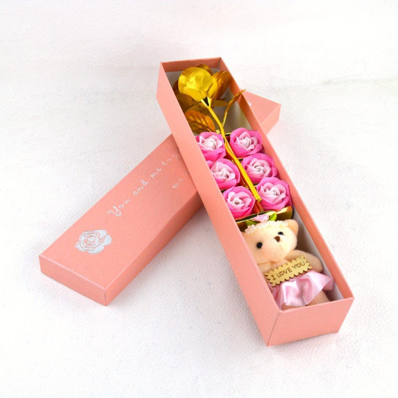 Cherished, Charming Rose Bouquet Gift Box with Teddy Bear - Perfect for Valentine's, Anniversary, Mother's Day & Birthday Proposals