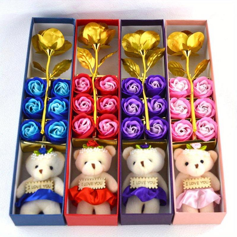 Cherished, Charming Rose Bouquet Gift Box with Teddy Bear - Perfect for Valentine's, Anniversary, Mother's Day & Birthday Proposals