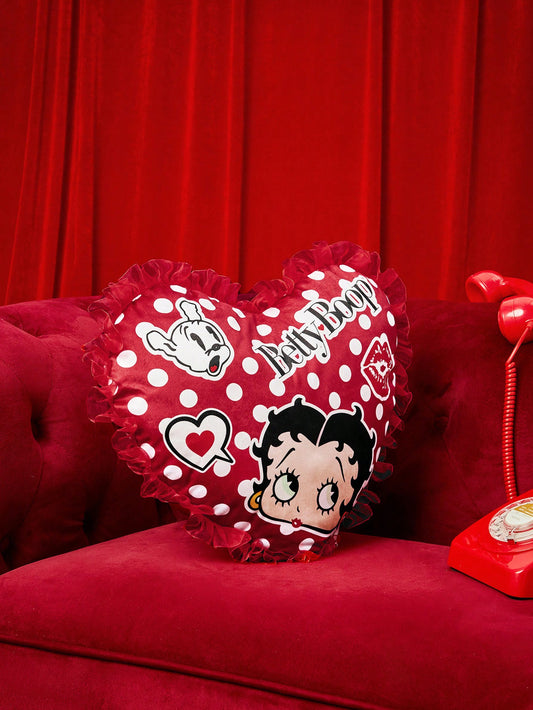 Betty Boop | ROMWE Cartoon Character And Polka Dot Pattern Heart Shaped Throw Pillow Multicolor
