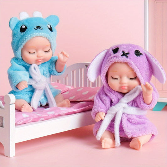 Adorable Princess Doll with Comfortable Sleeping Bathrobes for Toddlers & Young Youngsters - Includes Cute Bear and Bunny, Perfect for Youngsters, Comes with Starry Sky-colored Bear and Purple Bunny Robes, Made with High-quality Fabric, Ideal Holiday Gift