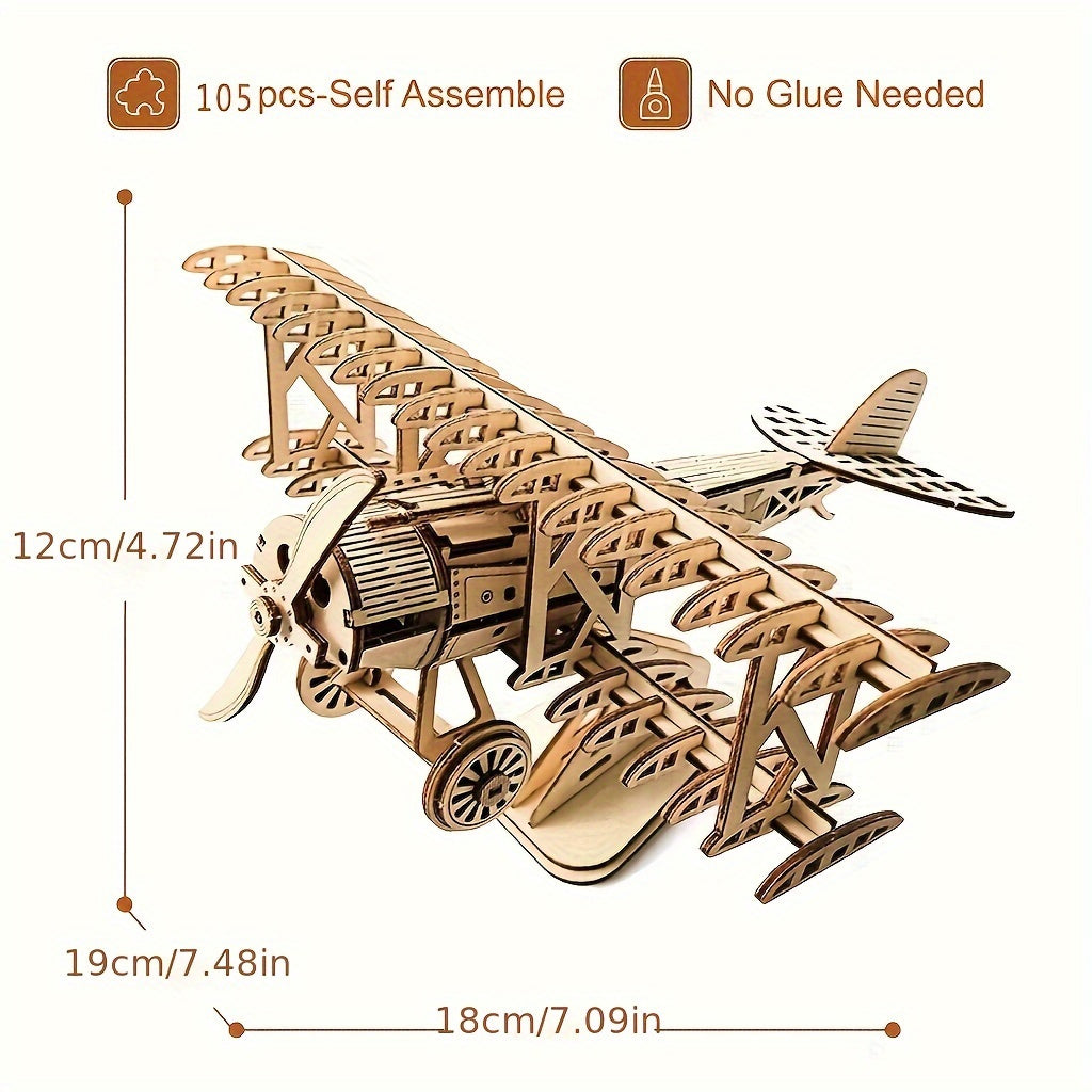 DIY 3D Wooden Airplane Puzzle - Creative Craft Model Kit for Home Decor, Perfect Birthday or Christmas Gift, Airplane Toy
