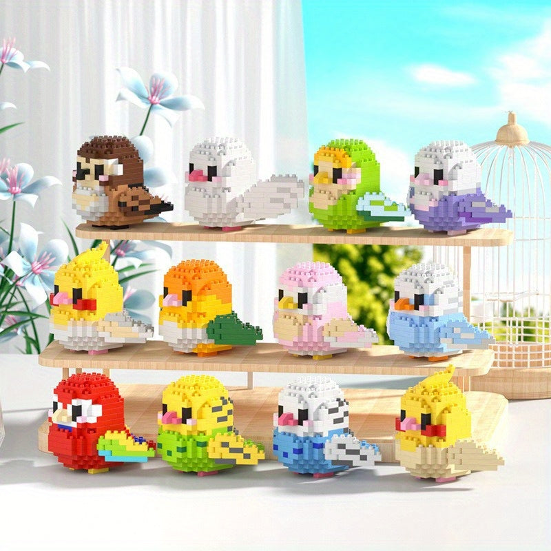 12pcs Mini Birds Building Blocks Set - Cute Animal Bricks for Youngsters, Educational Assembly Toy, Perfect Birthday or Christmas Gift