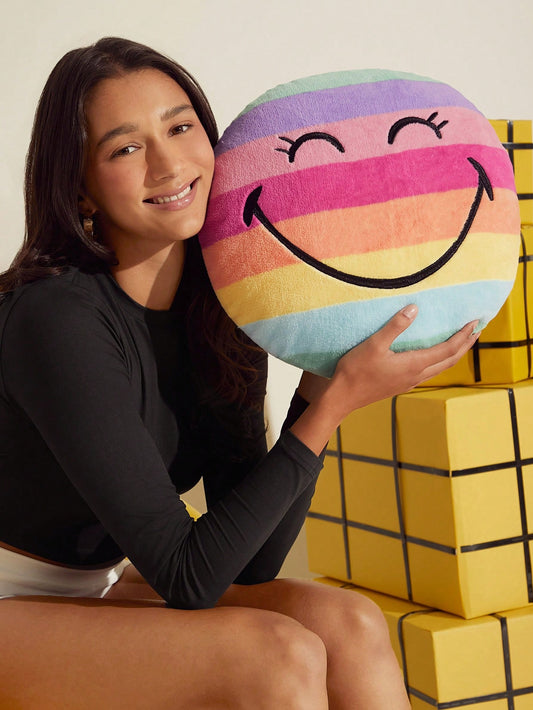 SmileyWorld® | SHEIN Cartoon Smile Embroidered Striped Contrast Color Decorative Throw Pillow Multicolor