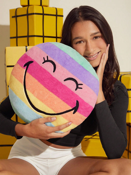SmileyWorld® | SHEIN Cartoon Smile Embroidered Striped Contrast Color Decorative Throw Pillow Multicolor