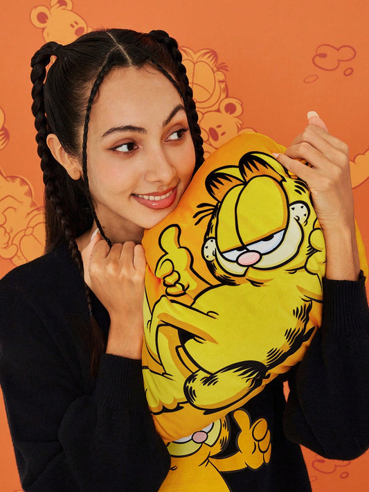 GARFIELD X SHEIN Cartoon Cat & Slogan Decorative Throw Pillow Orange