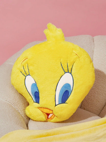 LOONEY TUNES X SHEIN Embroidered Cartoon And Letter Pattern Decorative Throw Pillow Yellow