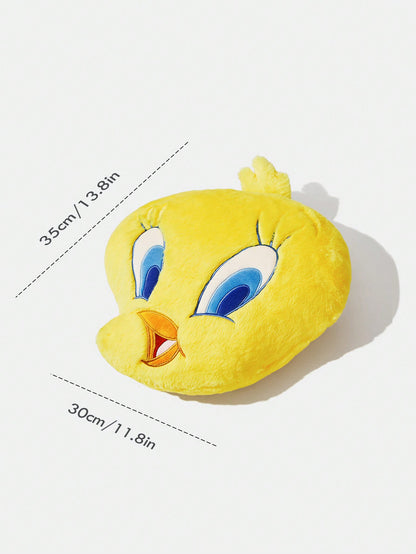 LOONEY TUNES X SHEIN Embroidered Cartoon And Letter Pattern Decorative Throw Pillow Yellow