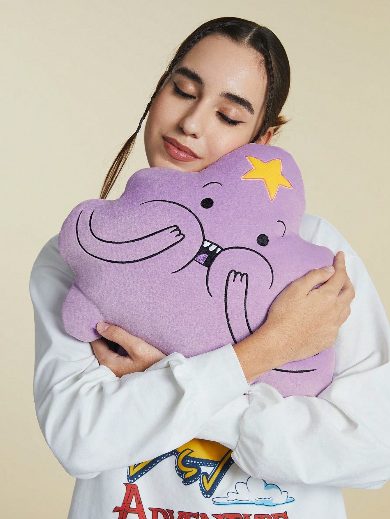 ADVENTURE TIME X SHEIN Embroidered Cartoon Pattern Decorative Throw Pillow, Gifts Mauve Purple