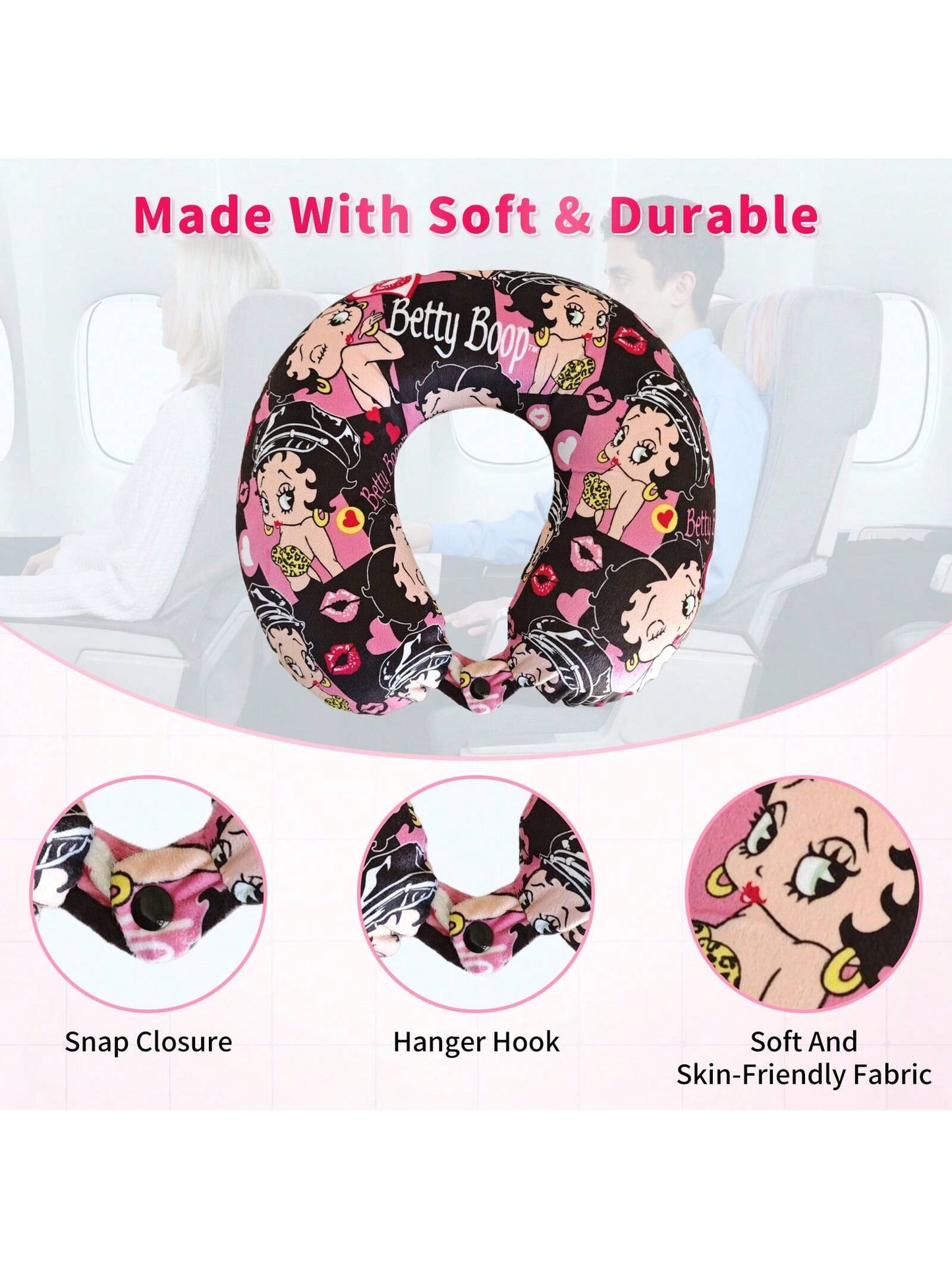 Betty Boop High Quality Memory Foam Travel Pillow – Soft Neck Support With Iconic Prints For Comfort On The Go Classic Cartoon