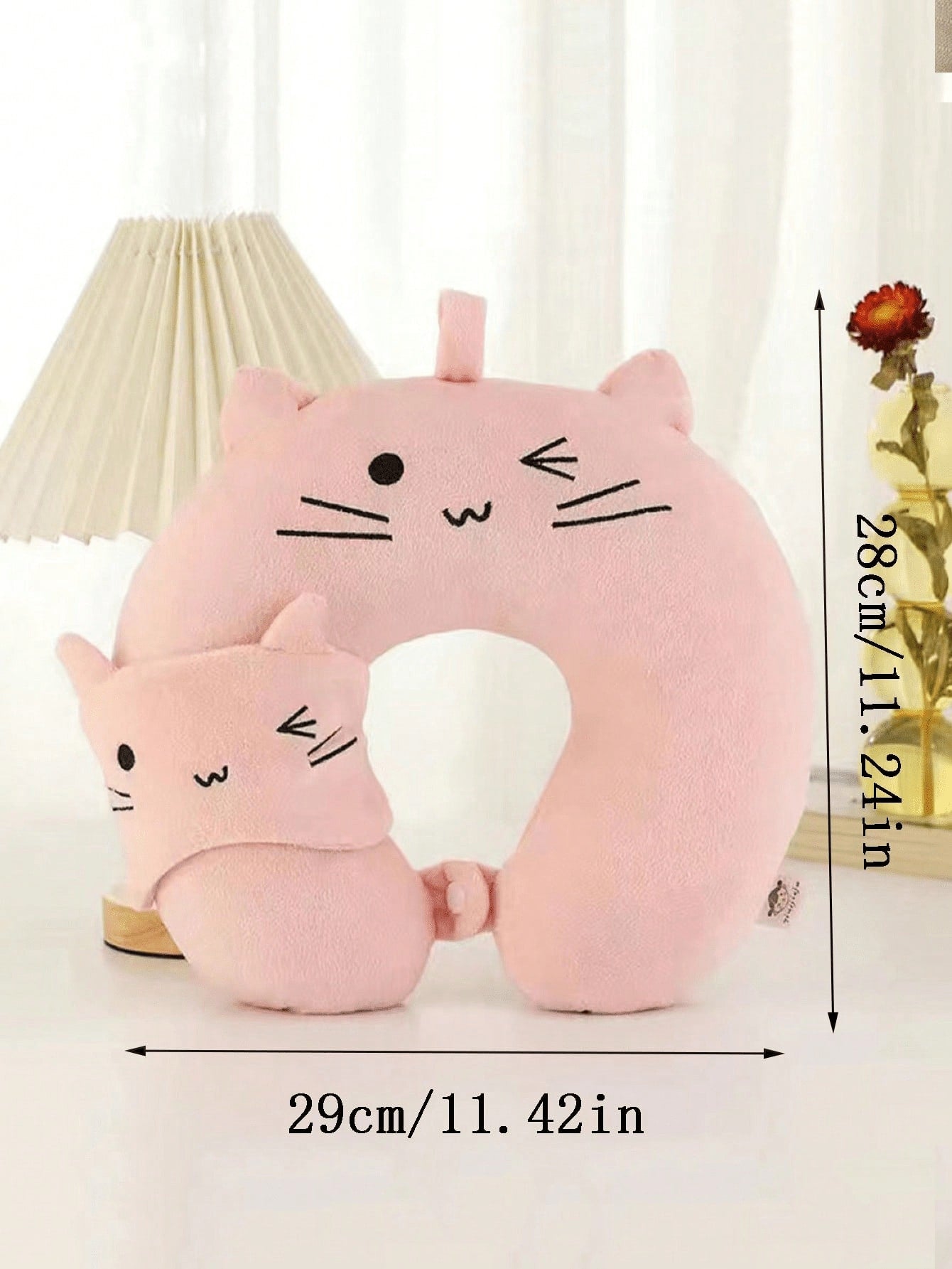 1pc Cartoon Design U-Shaped Pillow, Travel Pillows Pink