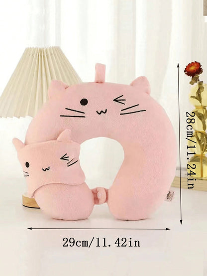 1pc Cartoon Design U-Shaped Pillow, Travel Pillows Pink
