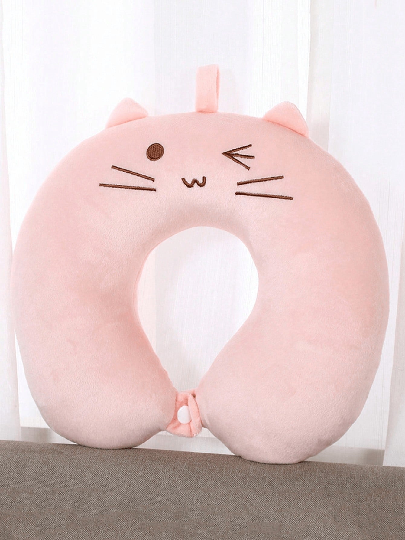 1pc Cartoon Design U-Shaped Pillow, Travel Pillows Pink