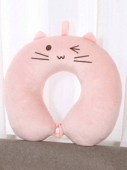 1pc Cartoon Design U-Shaped Pillow, Travel Pillows Pink