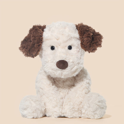 Soft & Fluffy White Dog Plush Toy - Adorable Cartoon Stuffed Animal with Brown Ears, Perfect for Home Decor, Sofa, or Room Accent | Ideal Gift for Holidays, Birthdays, and Friends & Family, Stuffed Plushies