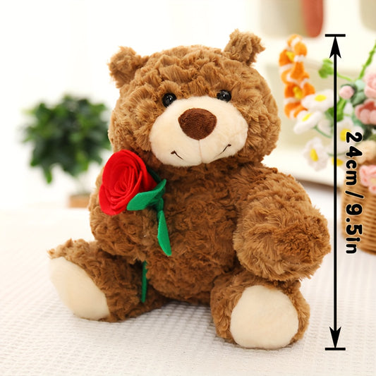 Cute Simulate Rose Teddy Bear Plush Toy Soft Stuffed Animal Plush Toy Soft Filling Doll Adorable Home Decor Room Decor Holiday Christmas Valentine's Day and Birthday Popular Gift for Friend and Family