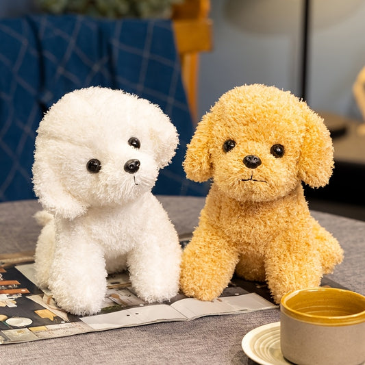 19cm\u002F7.48in Simulation Curly Teddy Dog Plush Toy, Soft and Cute Brown and White Puppy Stuffed Animal, Soft Polyester Fiber, Perfect Birthday Gift for Boys and Girls