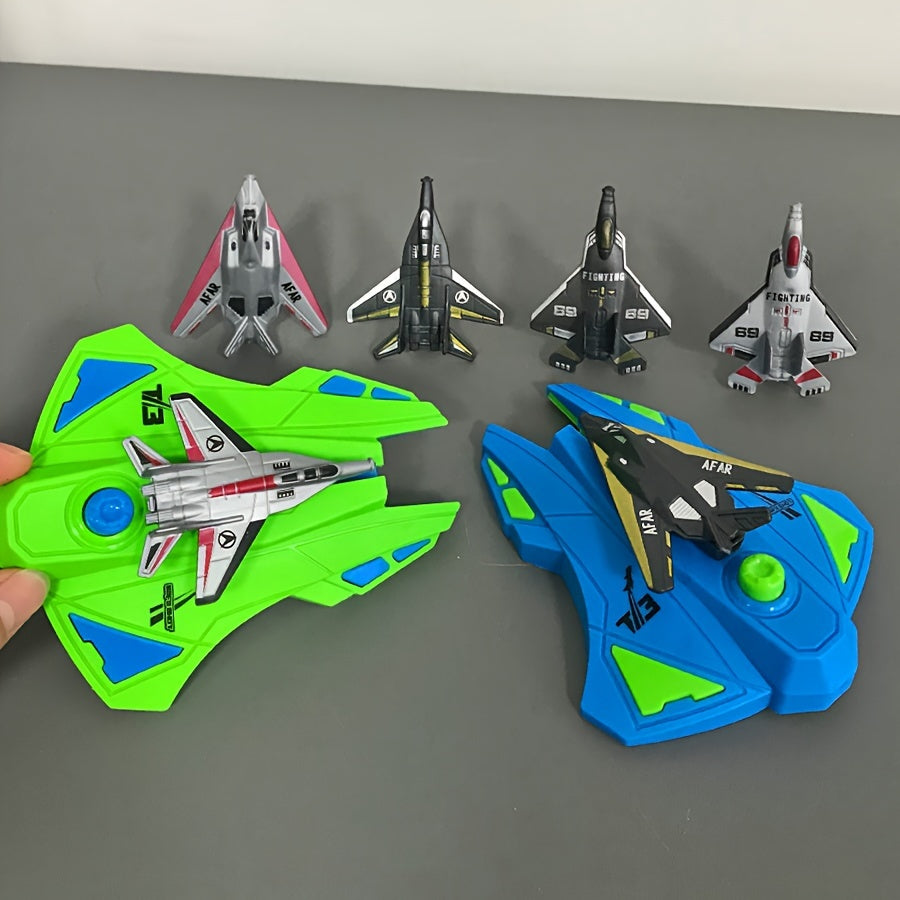2pcs Airplane Launcher + 6pcs Fighter Jet Youngsters's Play Shooting Toy Two-Person Battle Launching Airplane Boy Gift Christmas Gift