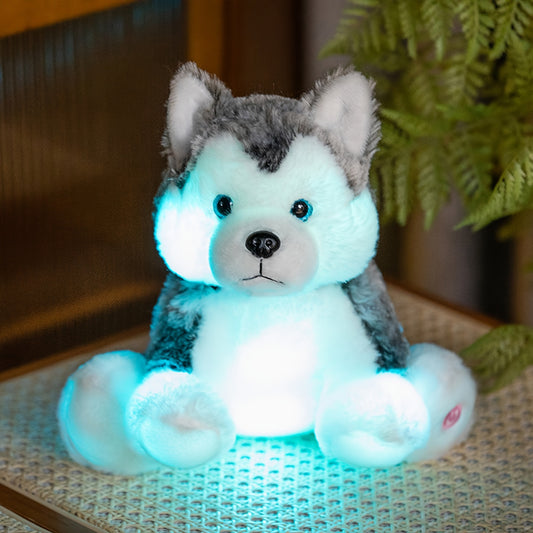 Light Up Husky Stuffed Animal Dog, Soft Plush Doll, Night Light Puppy Toy Pillow, Holiday Birthday Gift