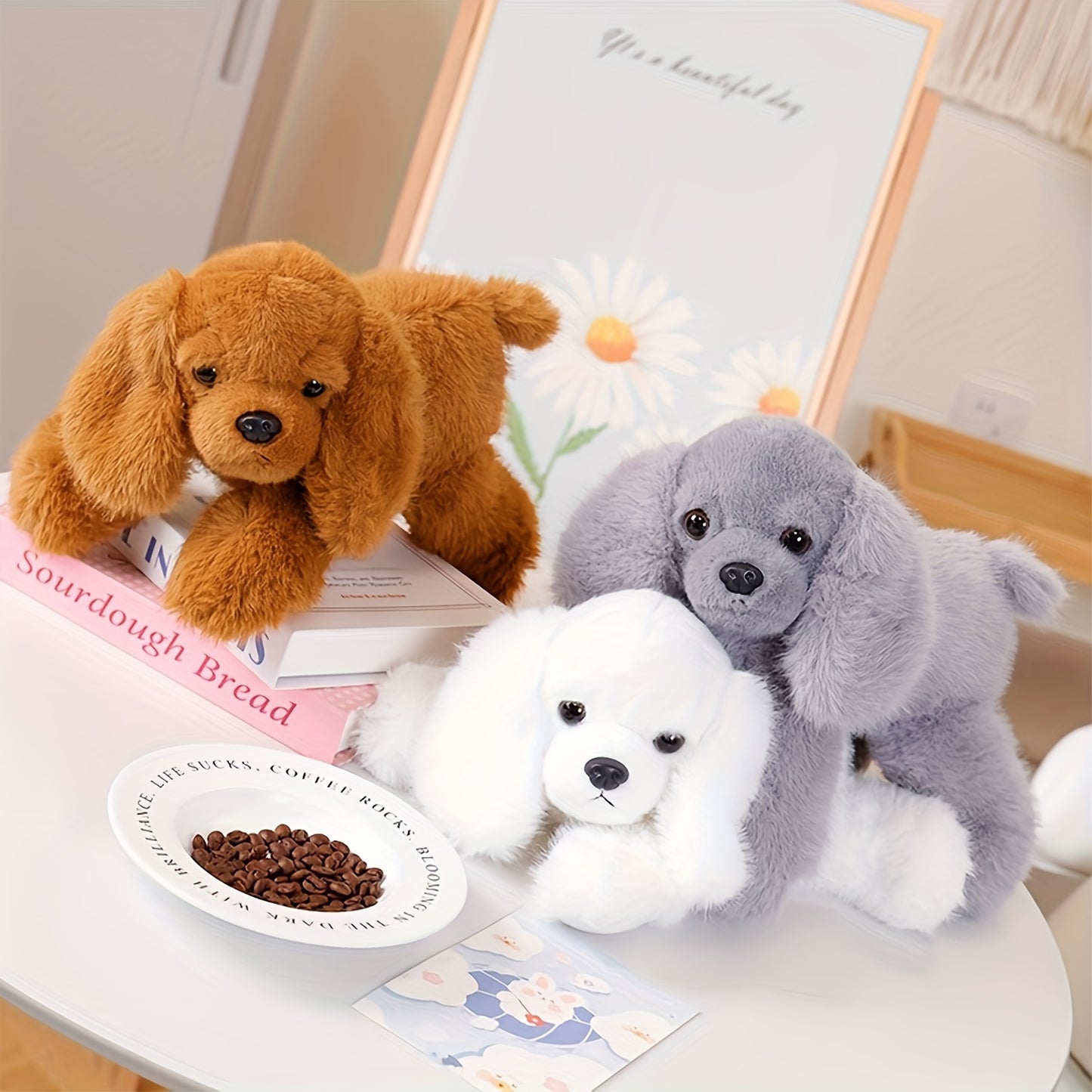 30Cm\u002F11.81In Lying Dog Plush Toy Simulation Planky Dog Doll - Black, White, Brown, Gray Stuffed Animal Soft Kawaii Plushies - Cuddle Pillow, Cute Plushies - Birthday, Valentine'S Day